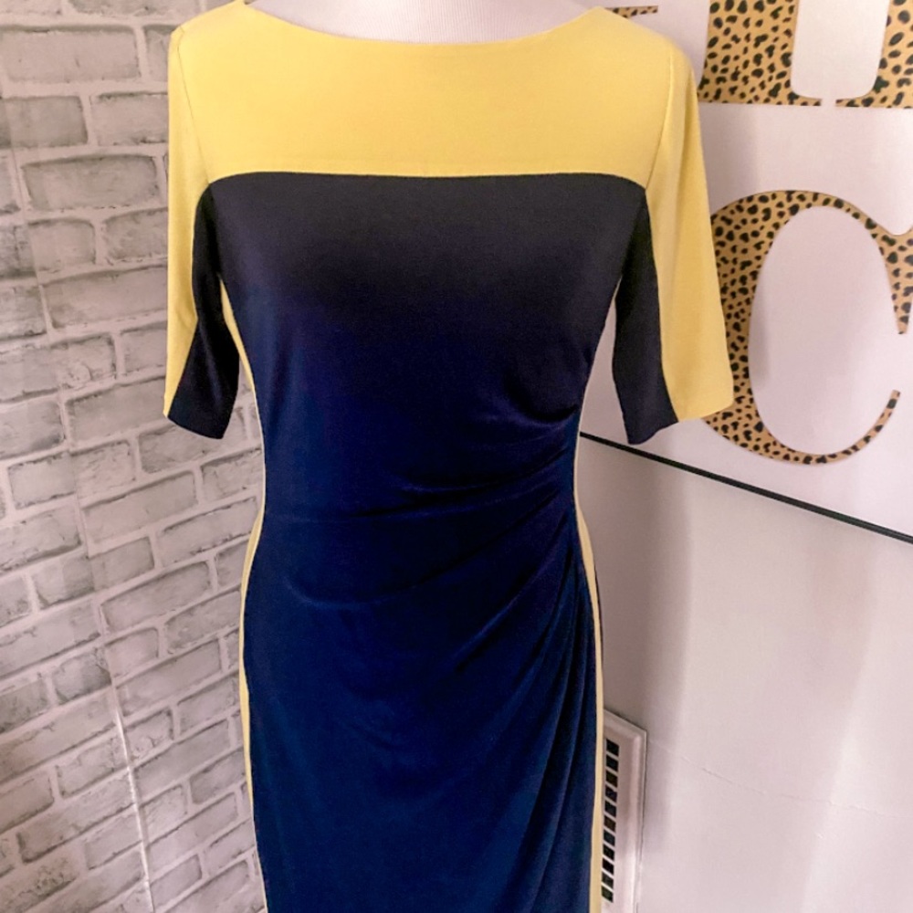 Lauren Ralph Lauren Navy and Yellow Colorblock Sheath Dress